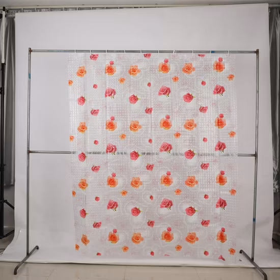 Premium Light Weight Clear Pink Plastic Bathroom Shower Curtain, 3D Custom Printed PVC PEVA Shower Curtain