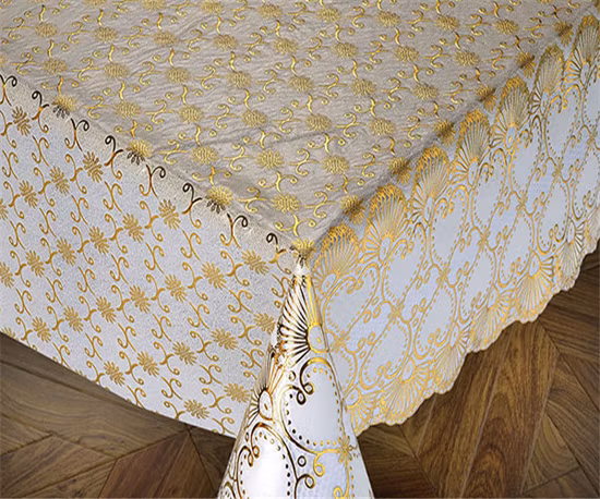 Nappe au Crochet en dentelle PVC vinyle 137 Cm avec rouleau enduit or/argent